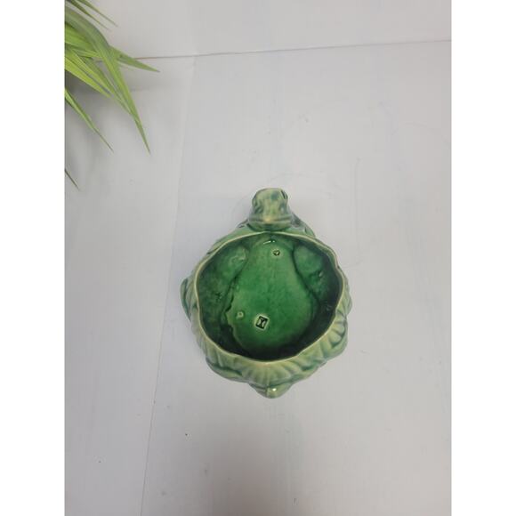 Vintage McCoy Green Frog Lotus Planter - Picture 3 of 5